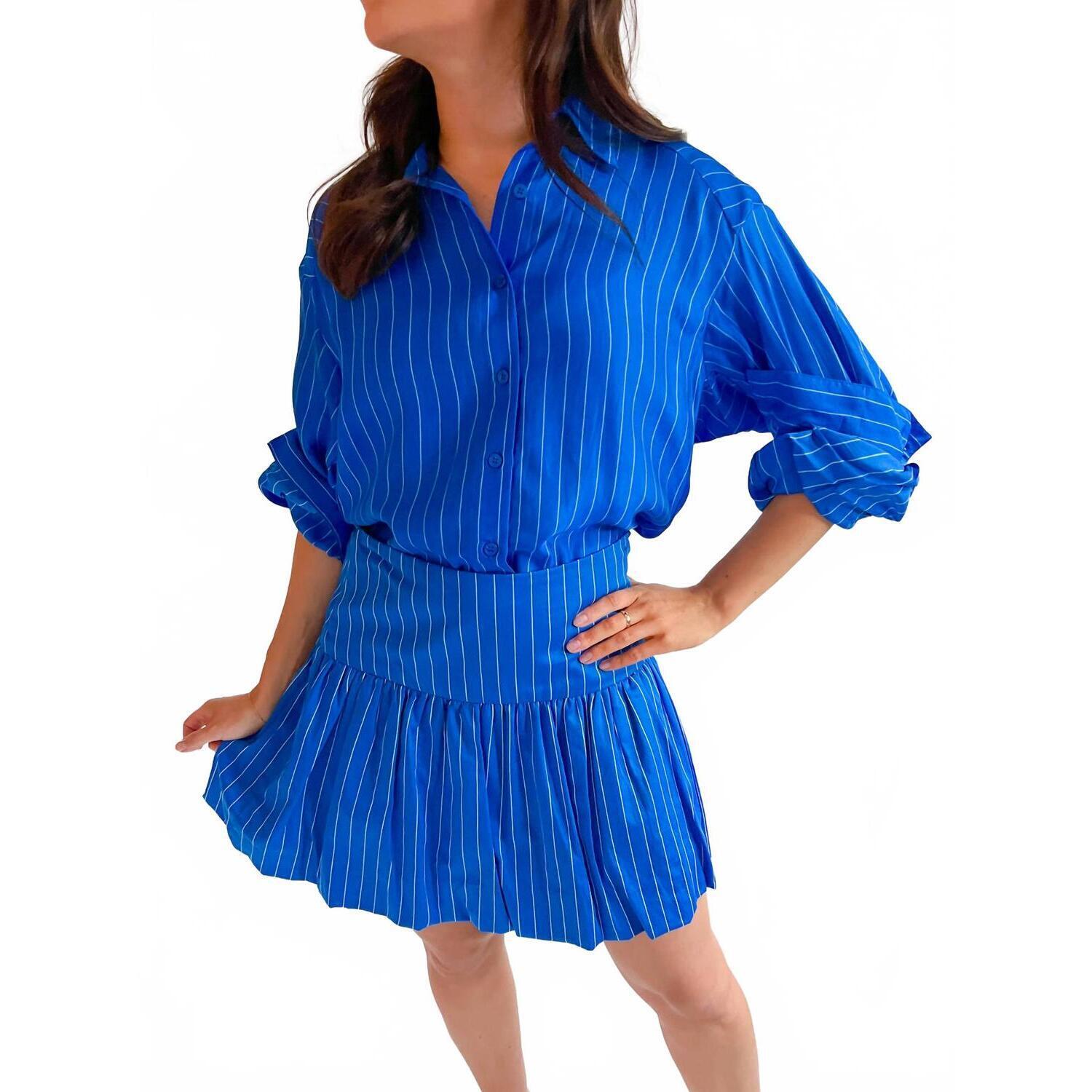 New Karina Grimaldi Kaia Bubble Hem Skirt In Royal Stripe
